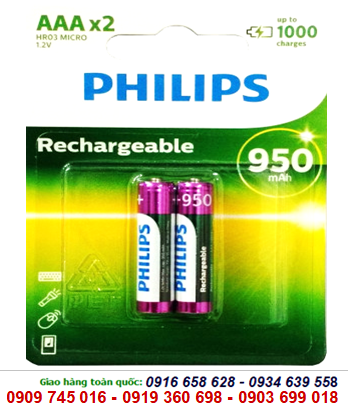 Philips R03B2A95/97, Pin sạc AAA 1.2v Philips R03B2A95/97 (AAA 950mAh 1.2v) chính hãng /Vỉ 2viên
